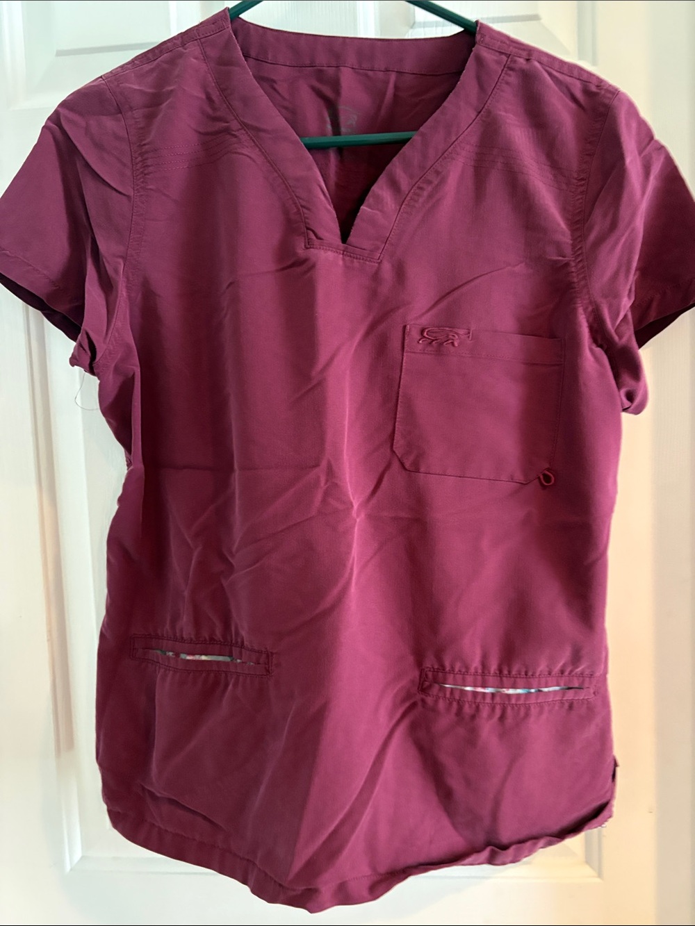 Women's V-Neck Tunic Scrub Top in Burgundy